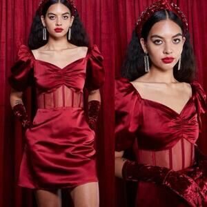 Autumn Adeigbo Clarette Deep Red Goth Mesh Corset Steampunk Mini Dress 0